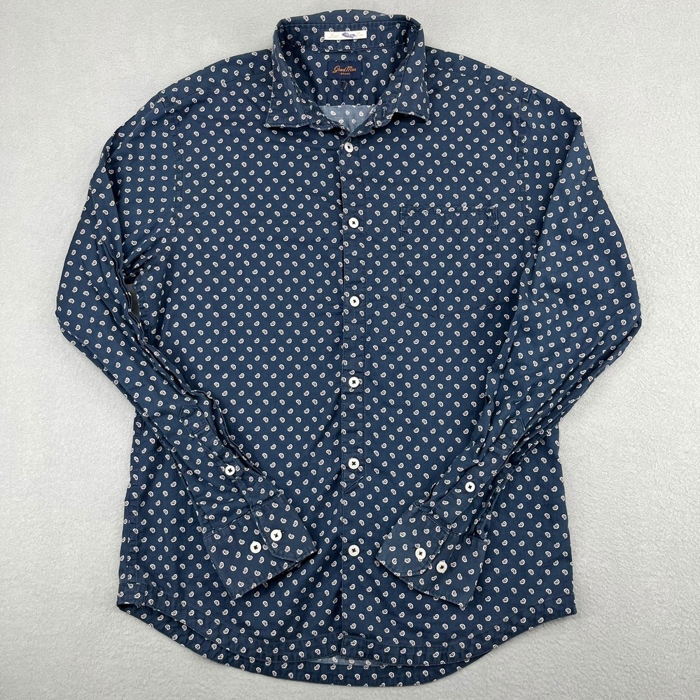 Good Man Brand Mens Navy Blue White Paisley Cotton Button Down Shirt Small S
